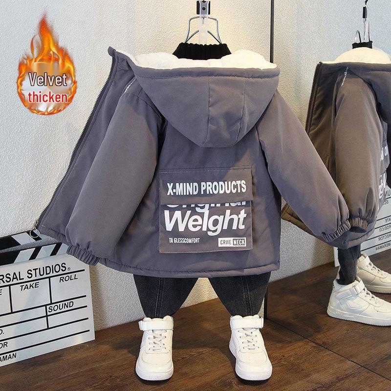 Модная куртка для мальчиков с флисовой подкладкой - Осень/Зима 2025, уличный стиль, утолщенная хлопковая набивка