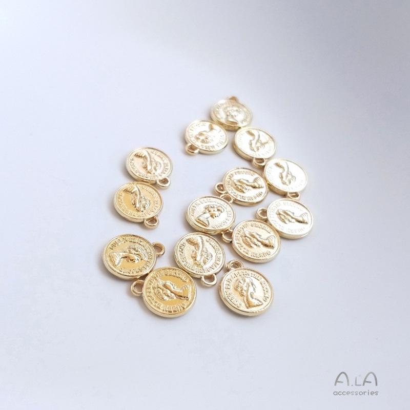 Подвеска-шарм в виде монеты с королевой Елизаветой, с позолотой 14 карат и сохраняющим цвет покрытием, для изготовления ювелирных изделий своими руками