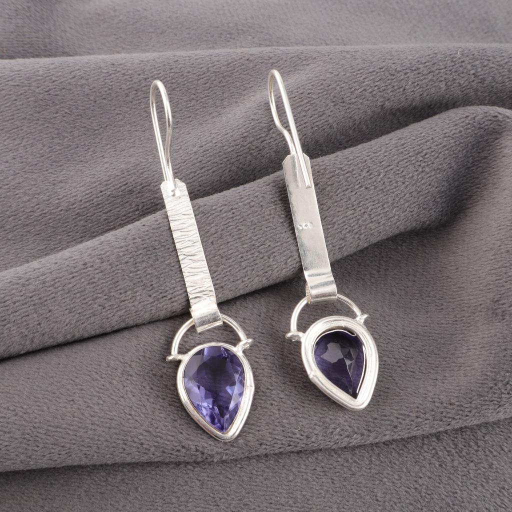 Иолит Драгоценный камень 925 Стерлинговое серебро Ювелирные изделия Ручной работы Серьги 2,3" Подарок для нее EE-166-3