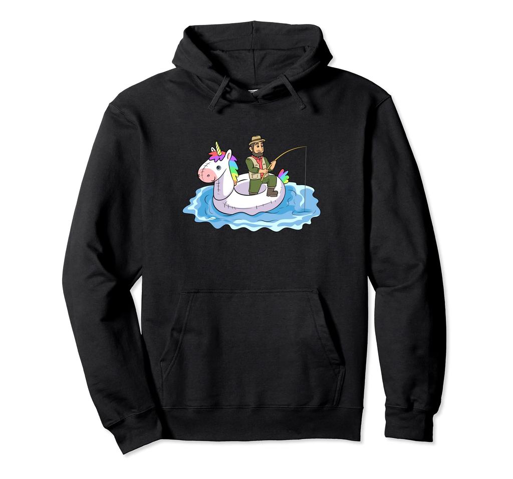 Funny Fishing Unicorn Swim Ring Rubber Boat Angler Hoodie