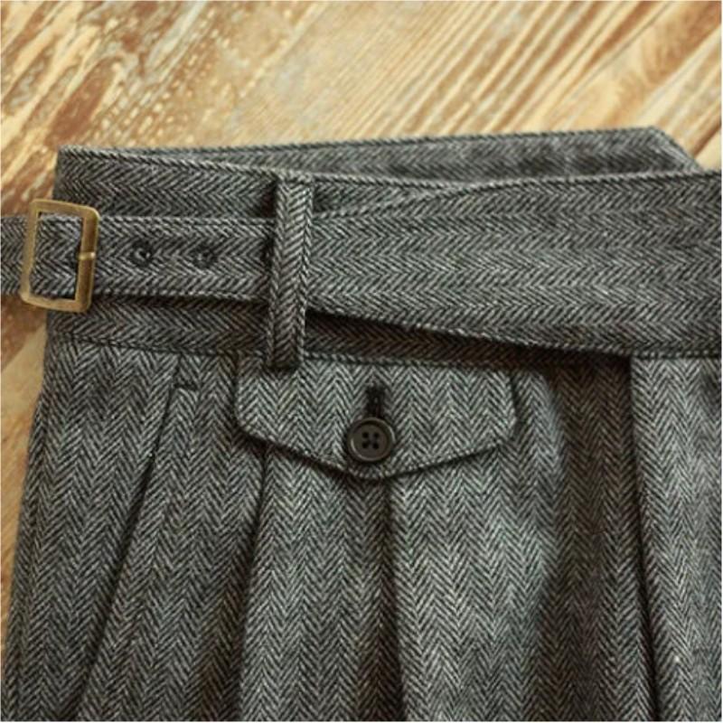 Men Vintage High Waist Pants Casual Straight Trousers Autumn Suit Pant