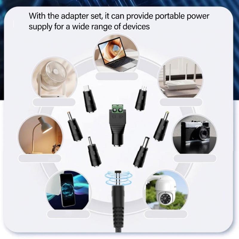 Кабель для быстрой зарядки PD100W USB C - DC5521 5V 9V 12V 15V 20V 5A с регулируемым напряжением и несколькими адаптерами