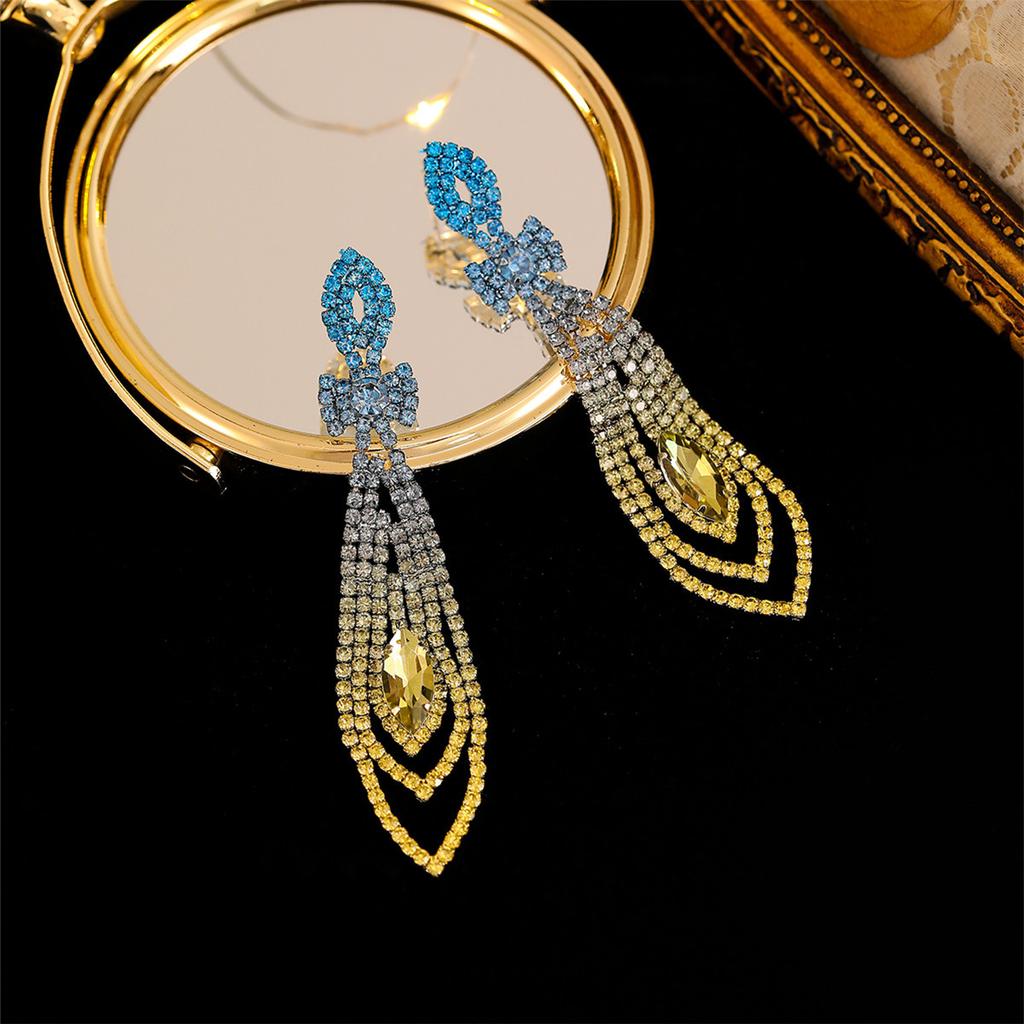 Temperament Luxury Full Diamond Tassel Long Earrings Female High-Class Feeling Rhinestone Earrings Female Earrings 1 Pair