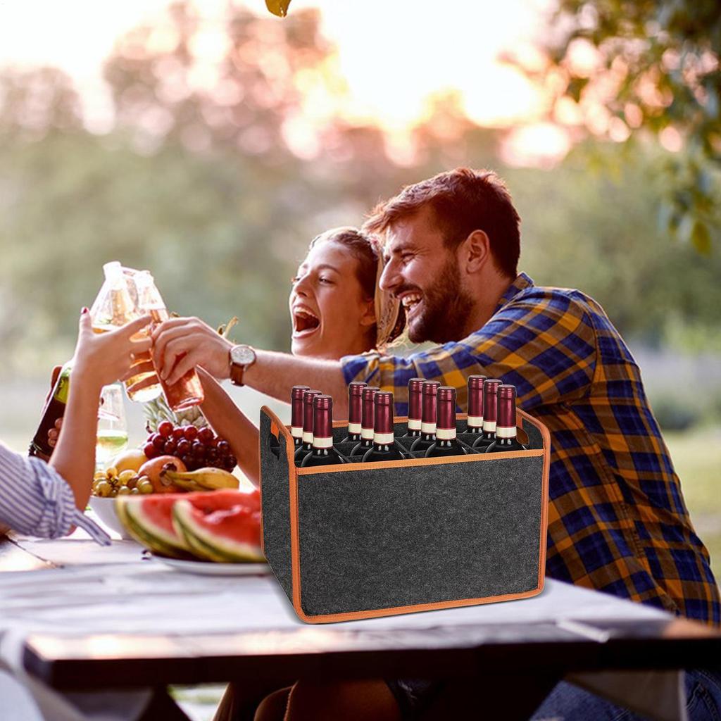12 Compartment Bottle Holder Felt Wine Bottle Tote Bag Portable Felt Liquor Bottle Tote with Handles for Wedding Travel Picnic