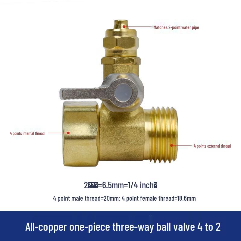 All-Copper Three-Way Ball Valve for Water Purifiers (4 to 2 Model)