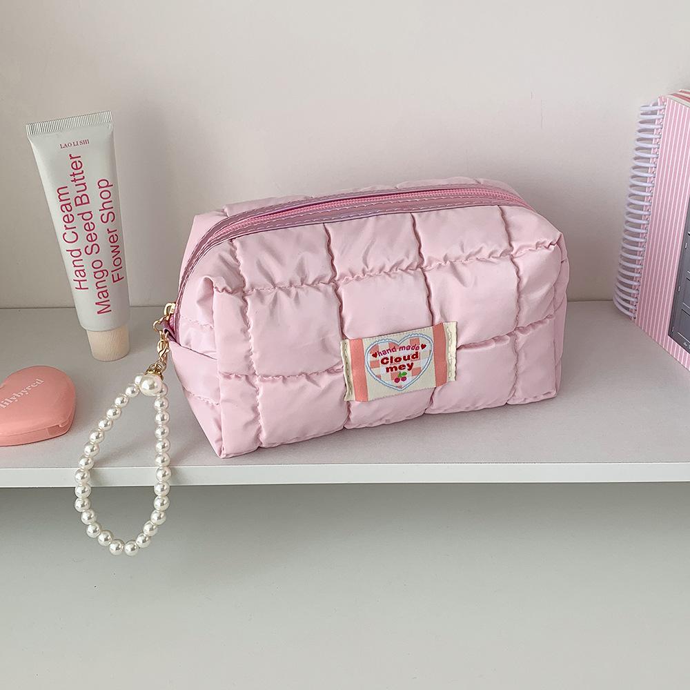 Cosmetic Bag Solid Color Travel Toiletry Bag Pearl Handle Cosmetic Bag Elegant For Backpack Travel Organization
