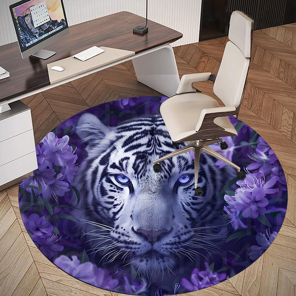 1pc tiger purple Round Chair mat Area Rug - Non-Slip, Floor Mat for Office, Bedroom, and Indoor Decor -1002272