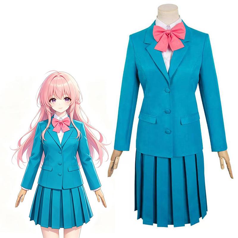 Костюм Косплея Куронума Савако из Kimi ni Todoke, Синяя Школьная Форма с Розовым Бантом для Фанатов Аниме и Хэллоуина