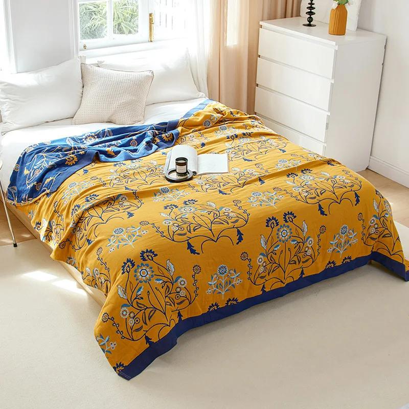European Leisure Blanket for Beds Luxury Home Textile 100% Cotton Gauze Air-conditioning Blanket Bed Cover Soft Sheet Cool Quilt