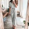 Summer Short Sleeve Elegant Shirt Dress Fashion Plus Size Loose Pleated Lapel Buttons Commuting High Waisted Office Dress Slim Fit Party Dresses 913