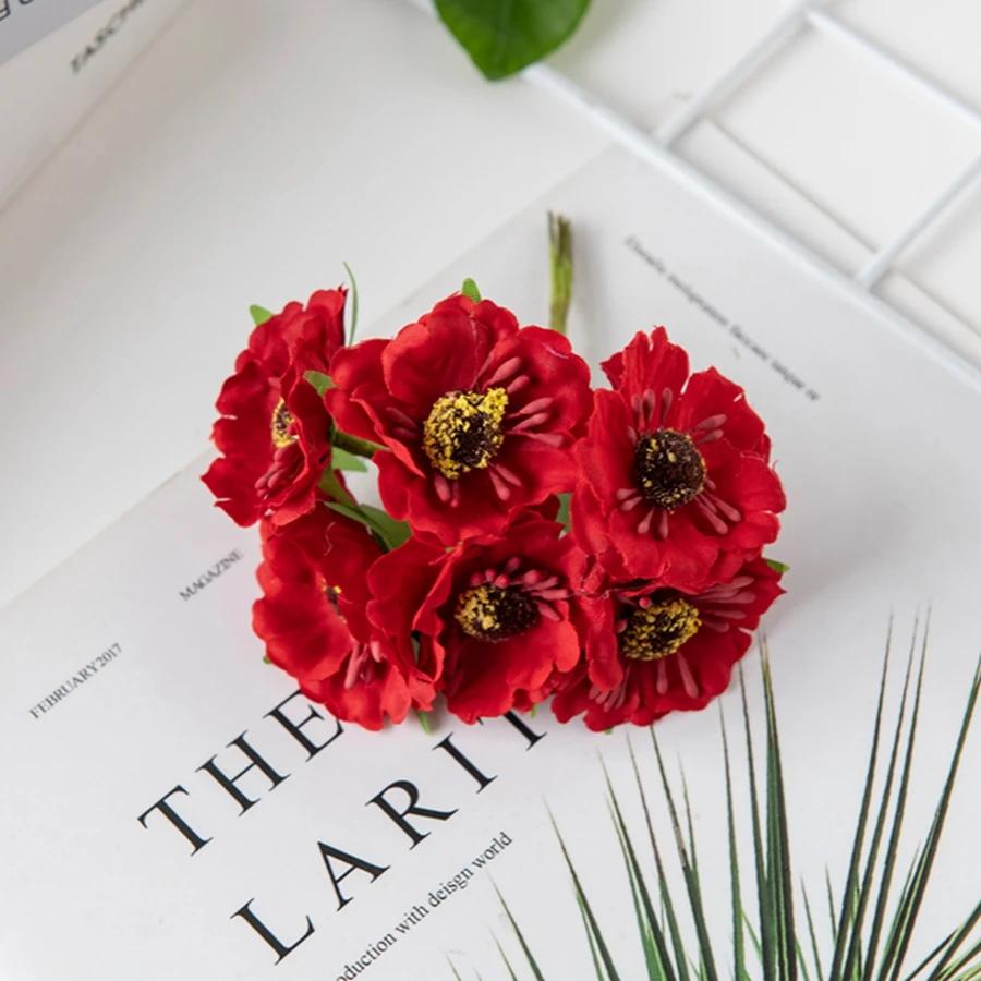 Artificial Flowers Silk Mini Bouquet Outdoor Garden Wedding Wreath Home Room Vase Table Decora Scrapbook Bridal DIY Gifts Props