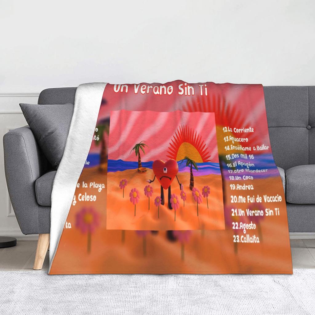 Bad Bunny Collage Puerto Rico Blankets Flannel Print  Breathable Lightweight Throw Blankets for Bed Outdoor Bedspread