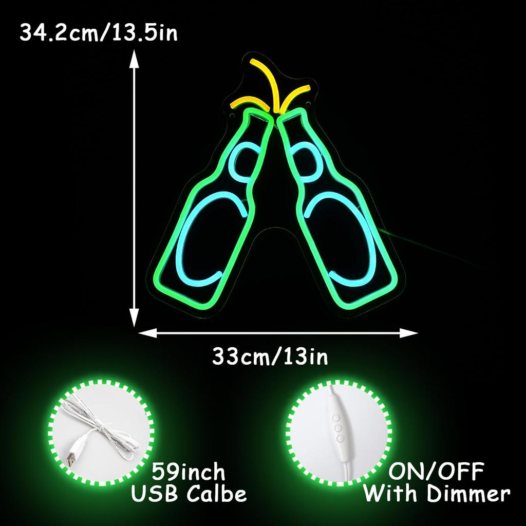 Alkkign Неоновая вывеска Пиво Светящаяся для бара Зеленая Надпись Cheers Неон Питание от USB Неоновая вывеска для бара на стену Вывеска для дома Изакая Мужская пещера Вечеринка Вывеска, Вывеска, Вывеска, Декор,
