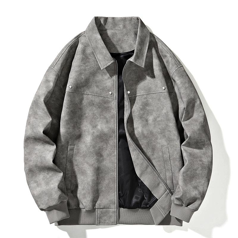 Куртка мужская весенне-осенняя новая американская трендовая ретро куртка из искусственной ПУ кожи с флисовым лацканом