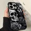 Чехол для телефона с дизайном "Череп и Роза", подходит для iPhone 17 16 15 14 13 12 11 Pro/Max/Plus, противоударная задняя крышка