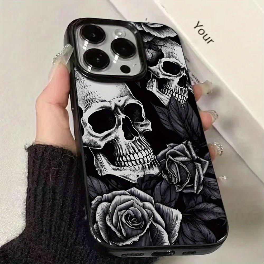 Чехол для телефона с дизайном "Череп и Роза", подходит для iPhone 17 16 15 14 13 12 11 Pro/Max/Plus, противоударная задняя крышка
