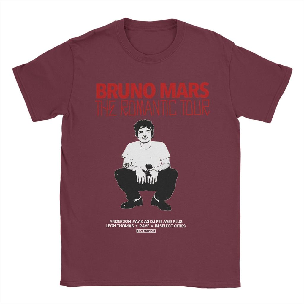 Футболка Bruno Mars The Romantic Tour Унисекс Винтажная Чистый Хлопок Круглый Вырез Короткий Рукав Футболки Большие Размеры Топы