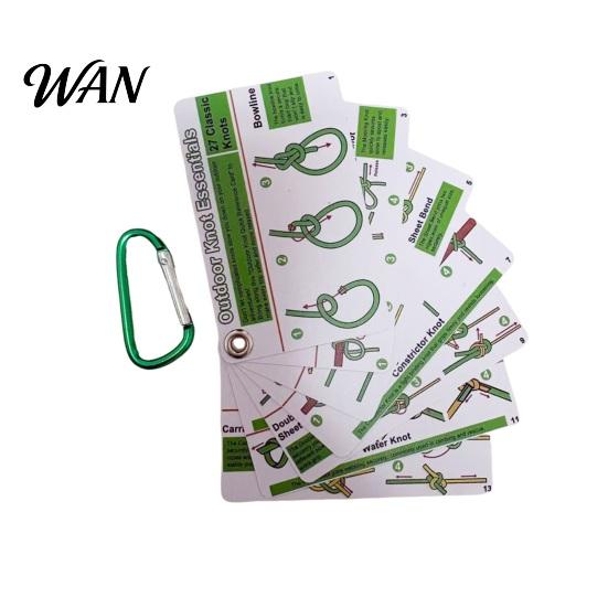 Scratch-resistant Knot Card 7Pcs/Set Pocket Guide Cards with Carabiner 27 Classic Knots Reference Tying Outdoor Camping Climbing Backpacking Rope