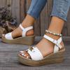 Fashion Golded Chain Decor Wedge Heels Sandals Women Ankle Buckle Strap Chunky Platform Sandals Woman Thick Bottom Comfort Summer Shoes