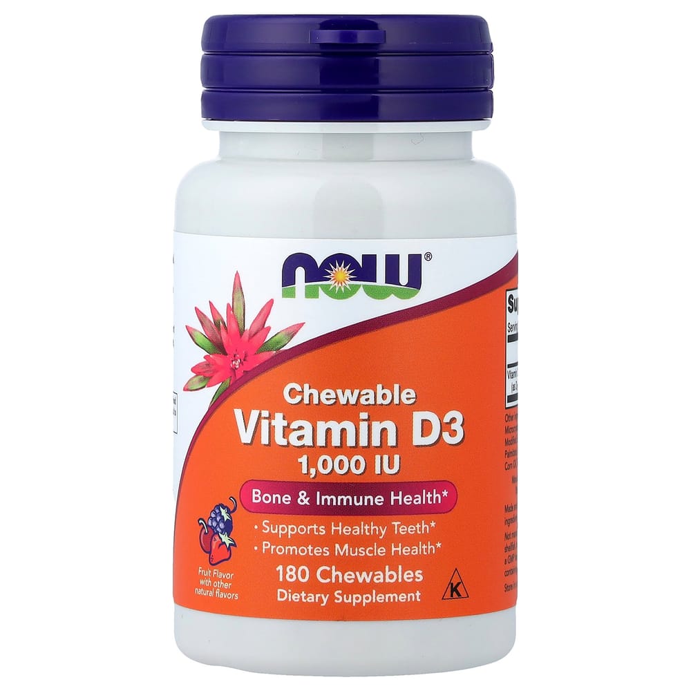 Now Foods Chewable Vitamin D-3, Fruit Flavor, 1000 IU, 180 Chewable Tablets