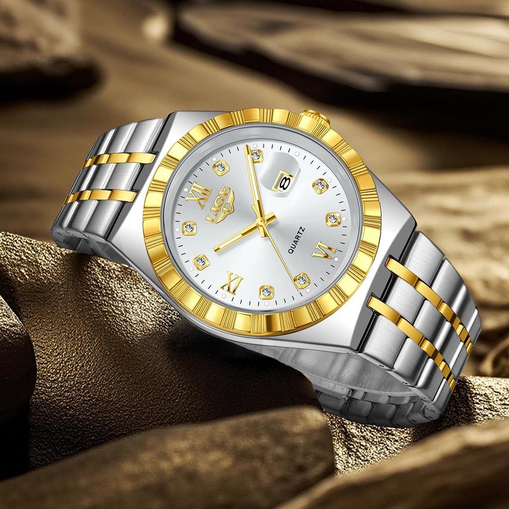 Мужские Модные Деловые Часы Мужские Спортивные Черные из Нержавеющей Стали Роскошные Светящиеся Водонепроницаемые Мужские Кварцевые Часы