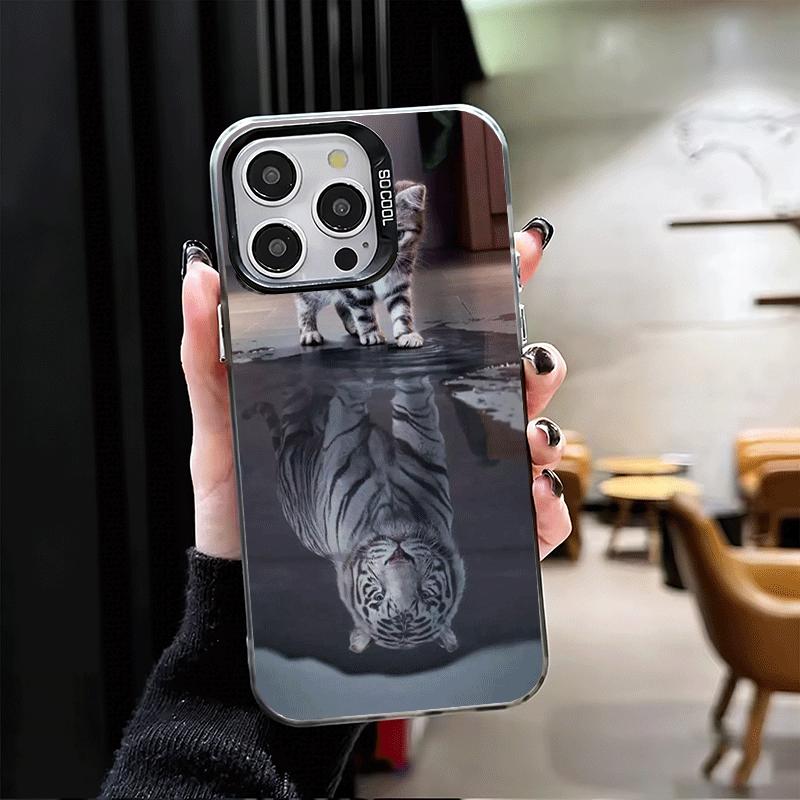 Чехол для телефона 'Кот отражает Тигра' Крутой Ударопрочный для iPhone 17 Air 16 16E 15 Pro Max 14 Plus 13 Mini 12 Задняя крышка Защита от падения Fundas