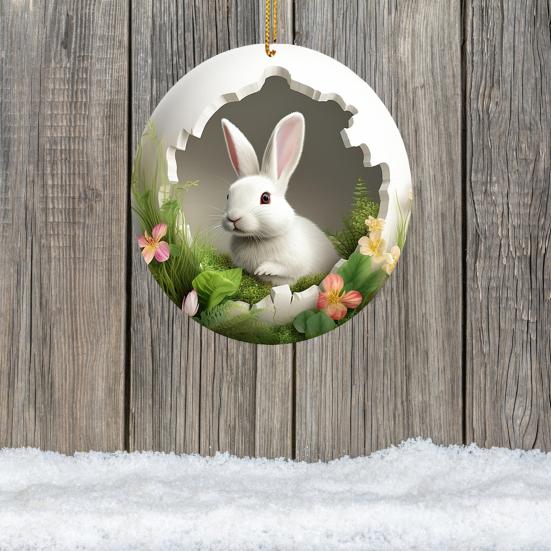 1/5Pcs Easter Rabbit Ornament Easter Bunny Tree Hole Acrylic Pendant Door Window Hanging Decoration for Holiday Home Decor