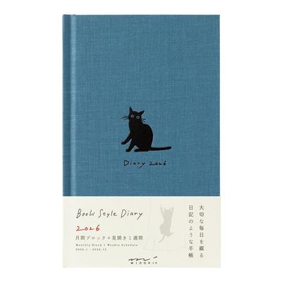 Midori B6 Кот Темно-синий 22378006 Январь Дневник в книжном стиле, 2026, Еженедельный, Узор, Синий, (Начинается в 2026 году)