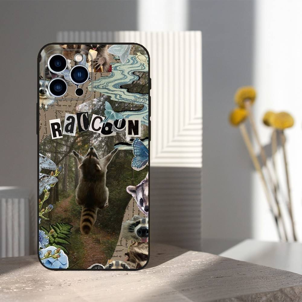 Funny Raccoon Animal For iPhone 12,16,11,14,15,17,13,X,Mini,SE,XS,Plus,Pro Max,8,7,XR,Soft Silicone Black Case