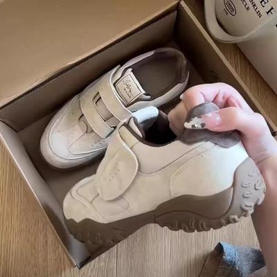 Женские весенние новые спортивные туфли на платформе, увеличивающей рост, с ремешками-липучками, в стиле ретро, нишевые, на платформе, повседневные