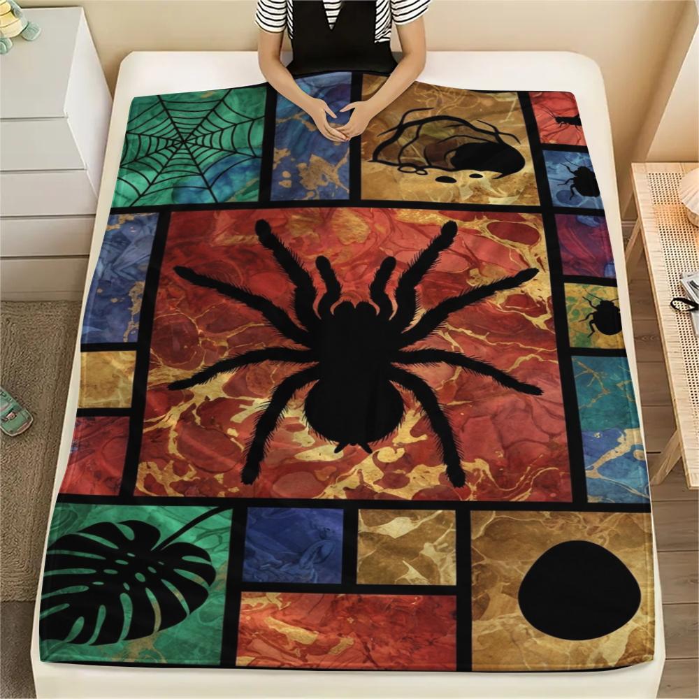 1Pc Dark Spider Print Flannel Blanket, High quality Comfortable for All Seasons, Home Decor, Warmth and Comfort, Perfect for Christmas Gifts W89