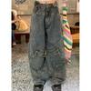 Street Cargo Jeans Women Big Pocket Oversize Loose Female Denim Pants Spring Autumn Hip Pop Retro Lady Wide Leg Trousers
