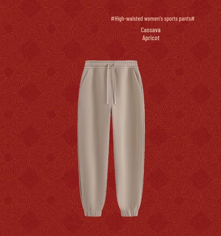 Женские ветрозащитные спортивные штаны с высокой посадкой: Уютные и теплые осенне-зимние повседневные брюки свободного кроя.