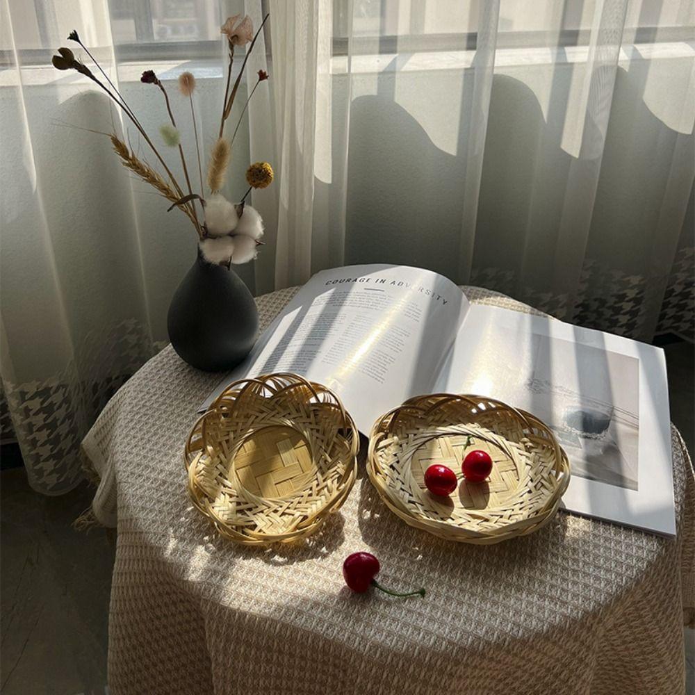 Круглая плетеная корзина для хлеба Домашний органайзер Плетеная бамбуковая корзина Декоративный сервировочный поднос Гостиная