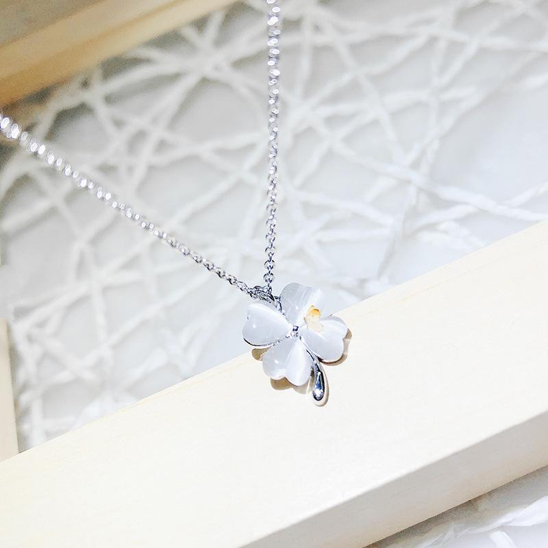 Ожерелья для женщин, корейская мода, сексуальная женская цепочка на ключицу, простая цепочка на ключицу с четырьмя листочками клевера и кошачьим глазом