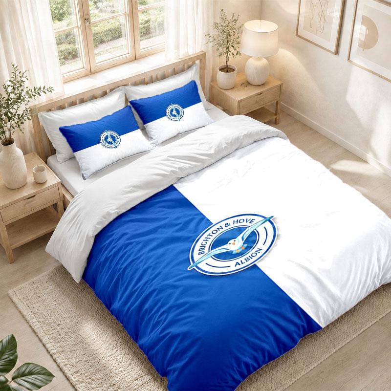 Bedding Set 1 Duvet Cover 2 Pillowcases Brighton & Hove Albion Football Print Bedroom Home Decoration