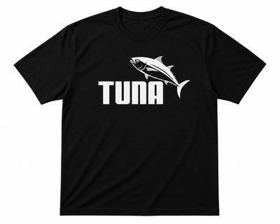 TUNA Funny Fish Logo T Shirt Black White Graphic Tee Fishing Angler Unisex Gift
