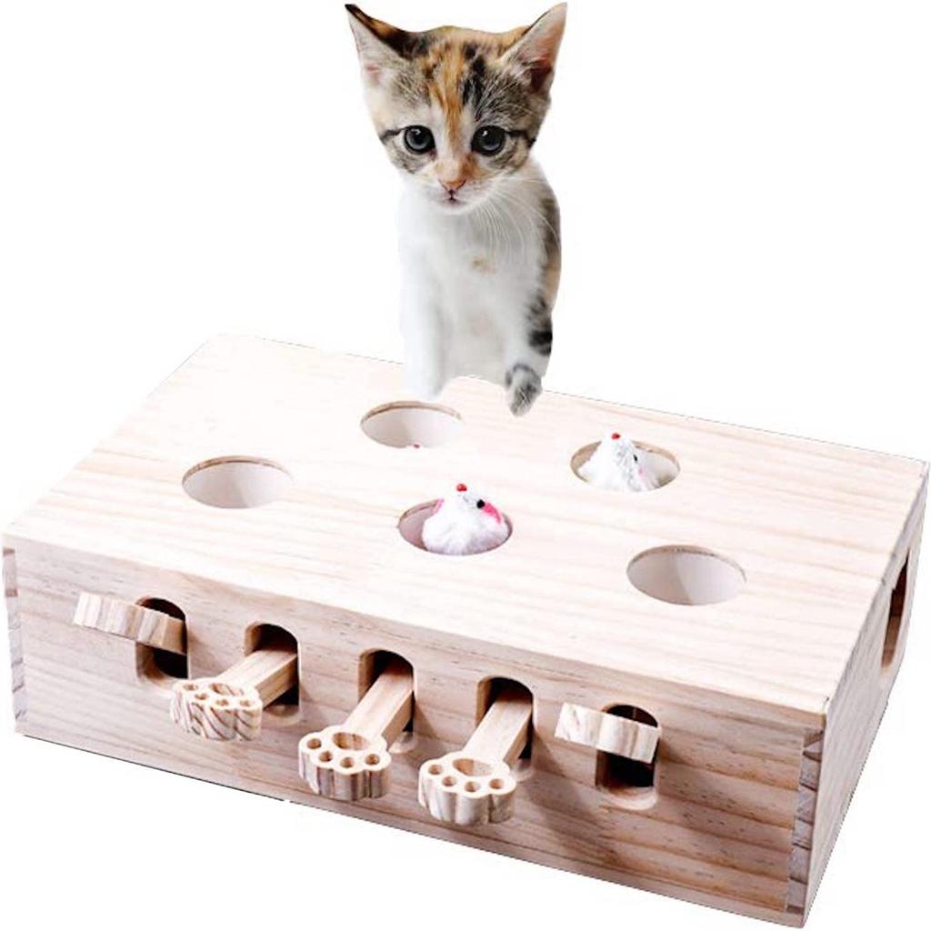 Pearpark Wooden Cat Toy Stylish Cat Toy Made of Carefully Selected Wood Safe Materials Cat Ball Pet Mouse Educational Toy Tickles the Curiosity of
