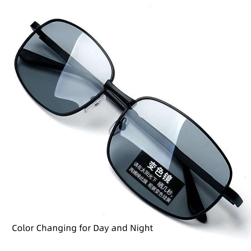 Smart Photochromic Sunglasses Men Women Polarized UV Protection Square Metal Frame Day Night Dual Use Driving Fishing Eyewear