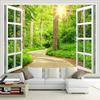 3D Photo Wallpaper Green Sunshine Forest Road Window Nature Landscape Wall Mural Living Room Sofa TV Background Wallpaper