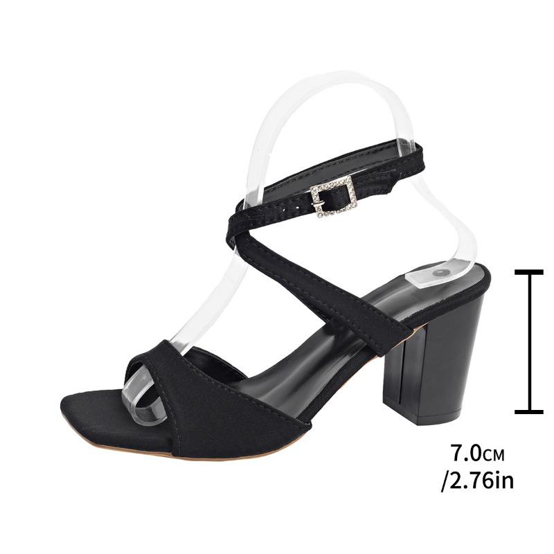 Мода 2025 Лето Новые Женские Сандалии Квадратный Носок Массивный Высокий Каблук Женская Обувь Мода Перекрестный Ремешок Пряжка Женские Римские Сандалии на Каблуке