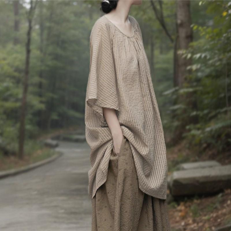 Johnature Женские винтажные футболки с рукавами летучая мышь, полосатые летние футболки с круглым вырезом, свободные, мягкие