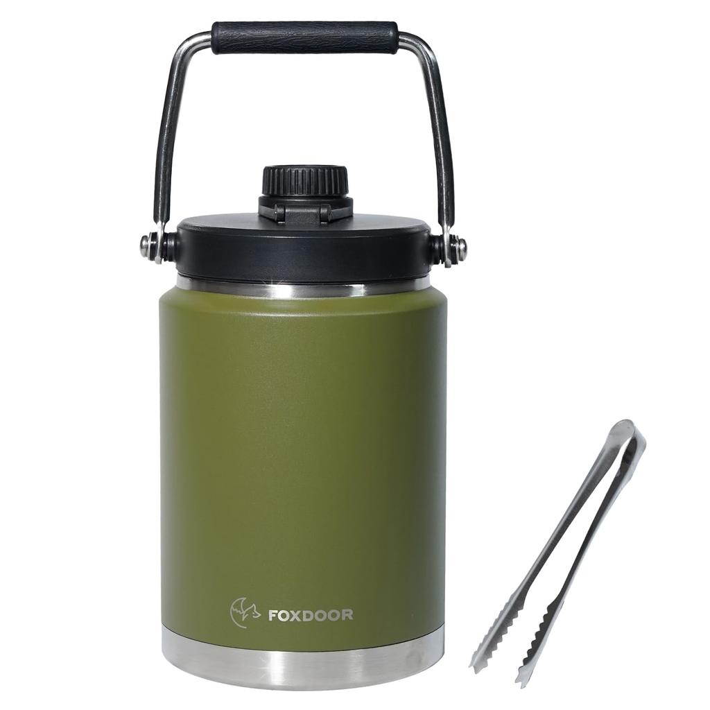 FOXDOOR Ice Keeps Ice Ice Insulated Hot Water Large Capacity Vacuum Stainless Perfect for Camping and Includes Ice Tongs Jug, Melt, Container, &