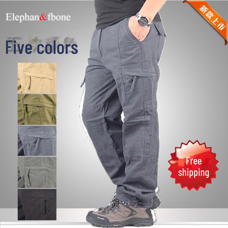 Мужские тонкие свободные прямые брюки с несколькими карманами на весну/лето — модная повседневная спортивная одежда больших размеров
