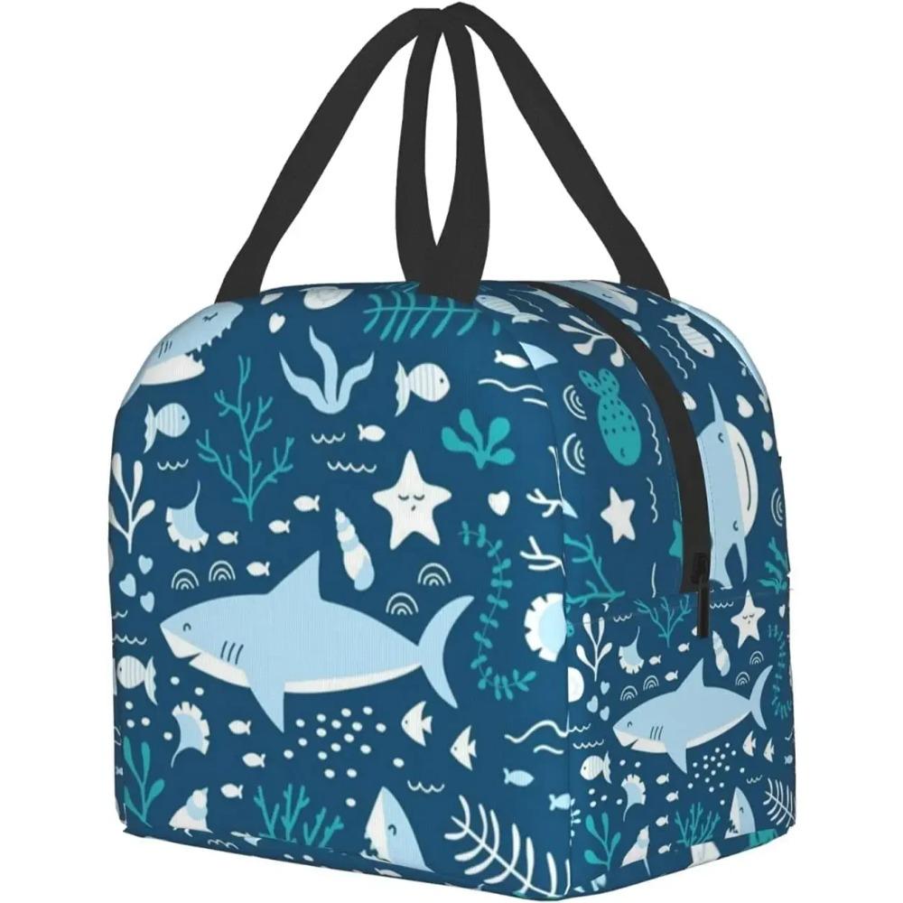 Insulated Lunch Bag for Work School Picnic Blue Cute Shark Cooler Lunch Box Containers for Adults Thermal Tote Portable Reusable