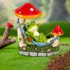 Mushroom Hammock Frog Figurine Garden Frog Statue Lying Frog Ornament for Balcony Yard Art Indoor Desk Decoration