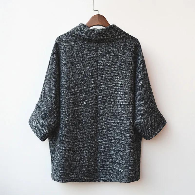 Spring Women's Loose Bat Shirt Jacket Three-quarter Sleeve Pullover Half Turtleneck Knitted Top
