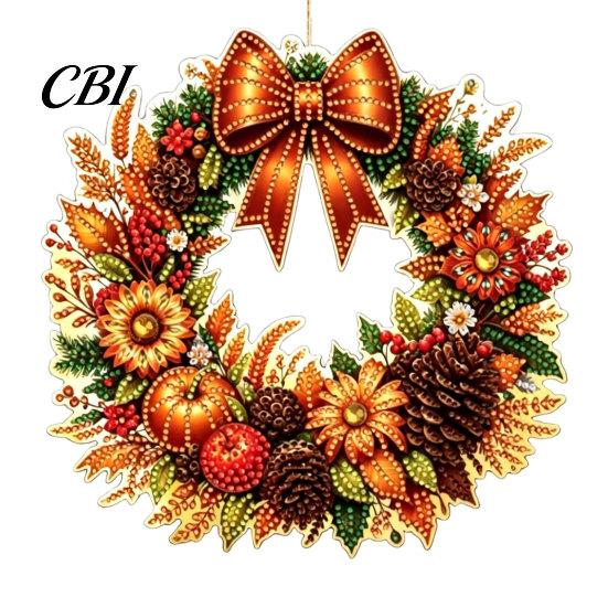 Unique Festive Hanging Decor Fall Pumpkin Sunflower Wreath Decor, Acrylic Hand Painted Holiday Decoration Window Ornament, Thanksgiving Halloween