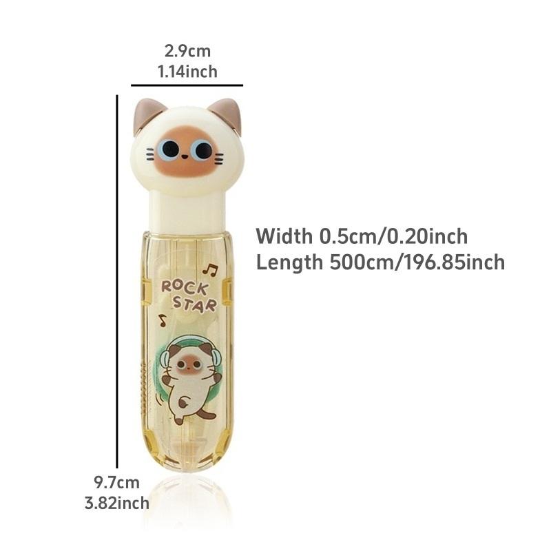 1/4 шт. Милая животная клейкая лента нажимного типа, мультяшный дизайн, мини-портативный размер 5 мм*6 м, в форме ручки, для DIY бумажной работы, искусства