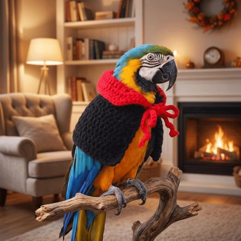 Knitting Parrot Red Collar Cloak Breathable Pet Bird Costume Halloween Pet Bird Cloak Pet Party